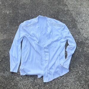 Kim Rogers White Open-Front Cardigan with Lace Yoke